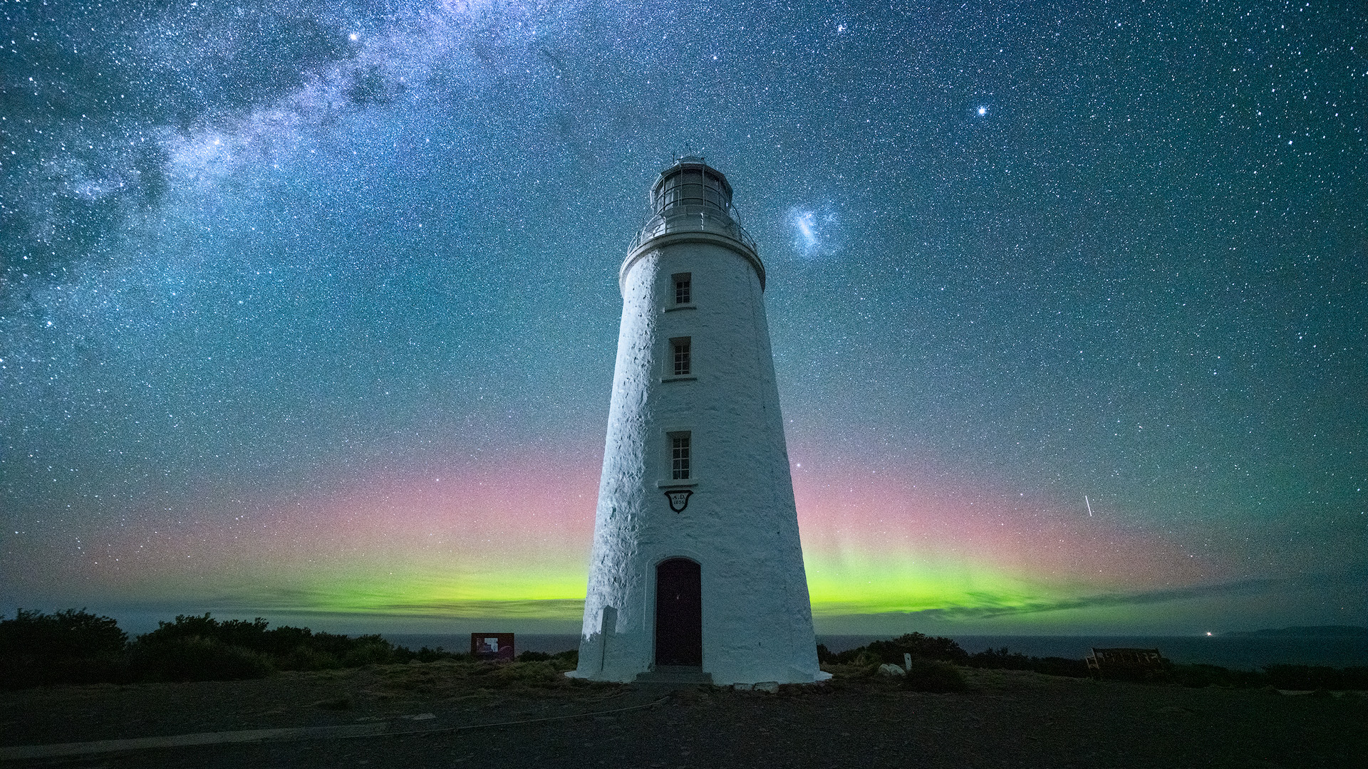 The Southern Lights behind Bruny Island lighthouse